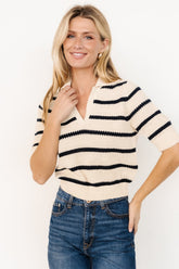 Ventura Knit Top | Cream + Navy Stripe